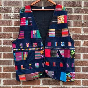 Guatemalan Men XL Colorful Cotton patchwork vest Unisex NWOT Oversized